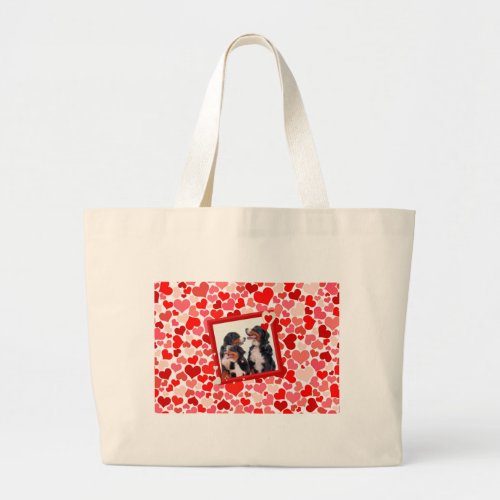 Valentine Bernese Mountain dog Heart Large Tote Bag