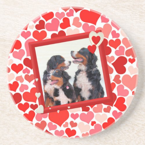 Valentine Bernese Mountain dog Heart Sandstone Coaster