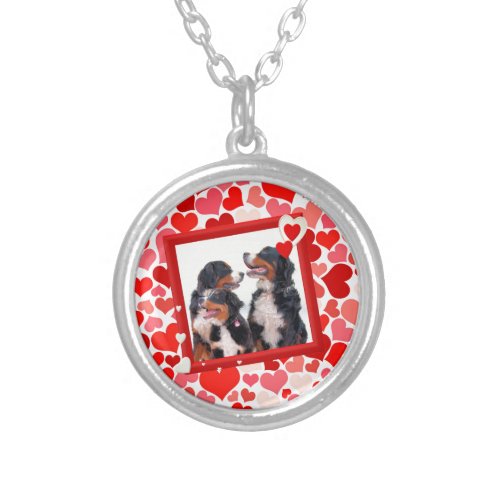 Valentine Bernese Mountain dog Heart Silver Plated Necklace