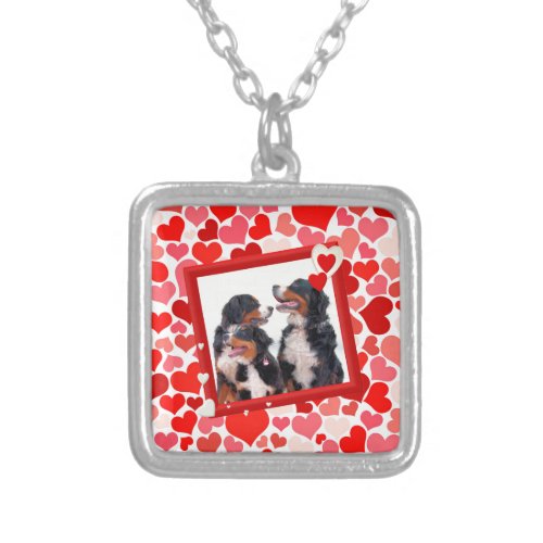 Valentine Bernese Mountain dog Heart Silver Plated Necklace