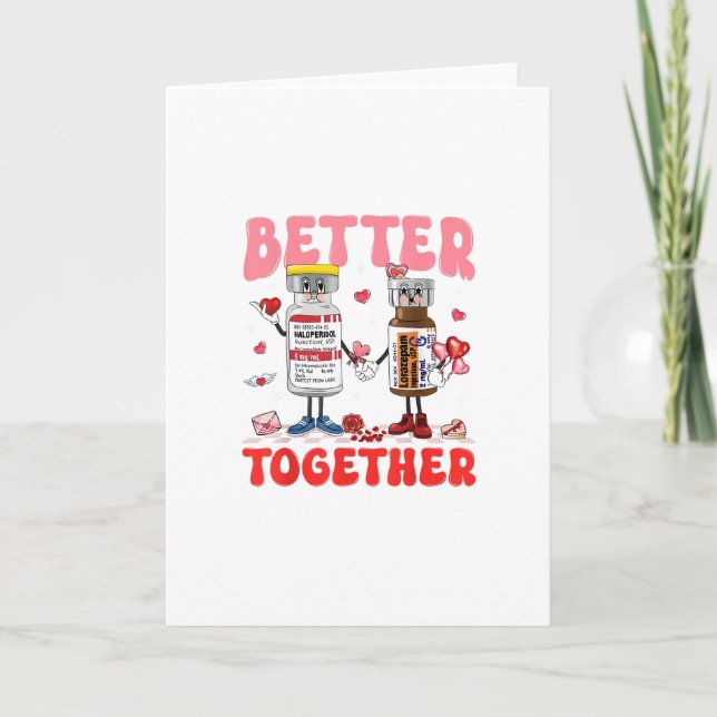 Valentine Better Together Nurse Pink Bow Modern De Card (Front)
