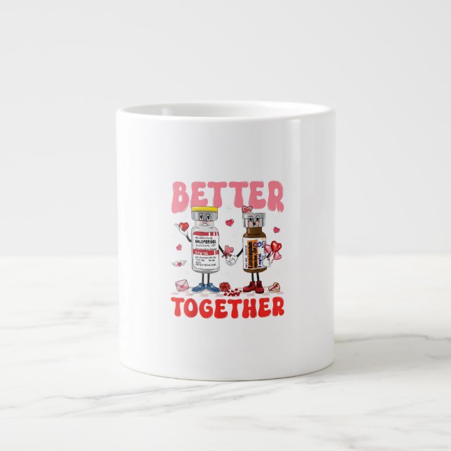 Valentine Better Together Nurse Pink Bow Modern De Giant Coffee Mug (Front)
