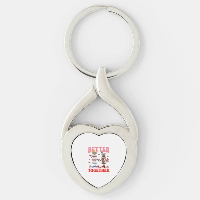 Valentine Better Together Nurse Pink Bow Modern De Keychain (Front)