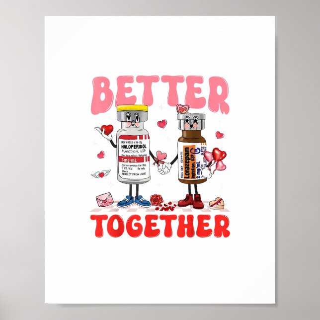 Valentine Better Together Nurse Pink Bow Modern De Poster (Front)