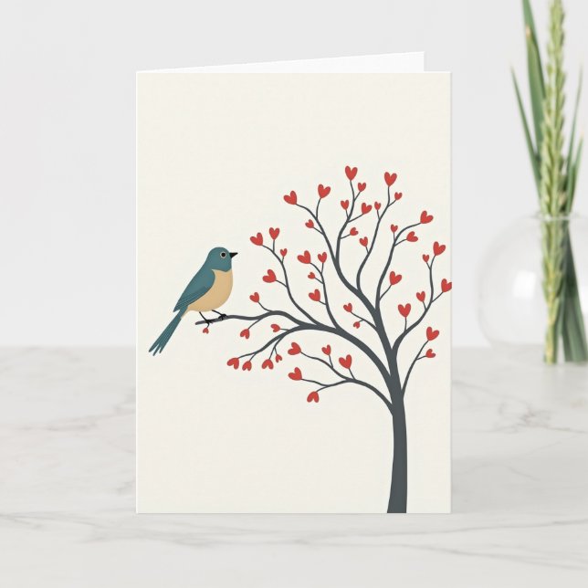 Valentine Bird Heart Tree Love Card (Front)