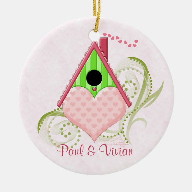 Valentine Birdhouse Ornament with Background (Front)