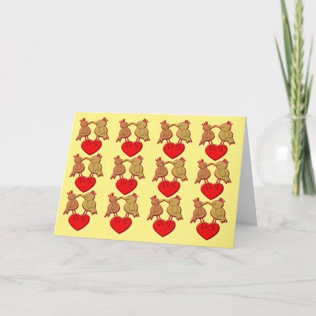 Valentine Birds on a Heart Pattern Card (Front)