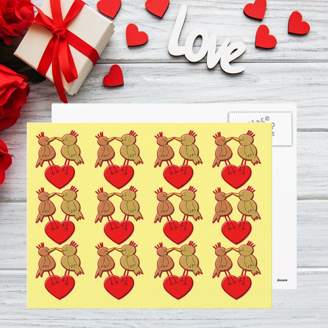 Valentine Birds on a Heart Pattern Postcard (Valentine Birds on a Heart Pattern Postcard)