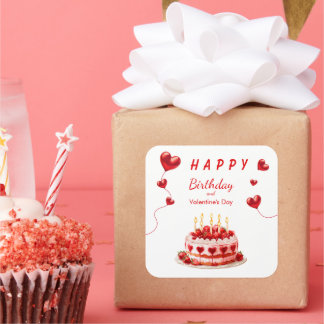 Valentine Birthday Cake Square Sticker