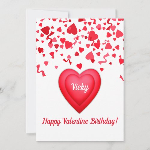Valentine Birthday Confetti Hearts Customized Card