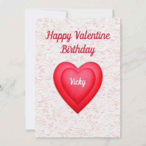 Valentine Birthday Fancy Red Heart Customized Card