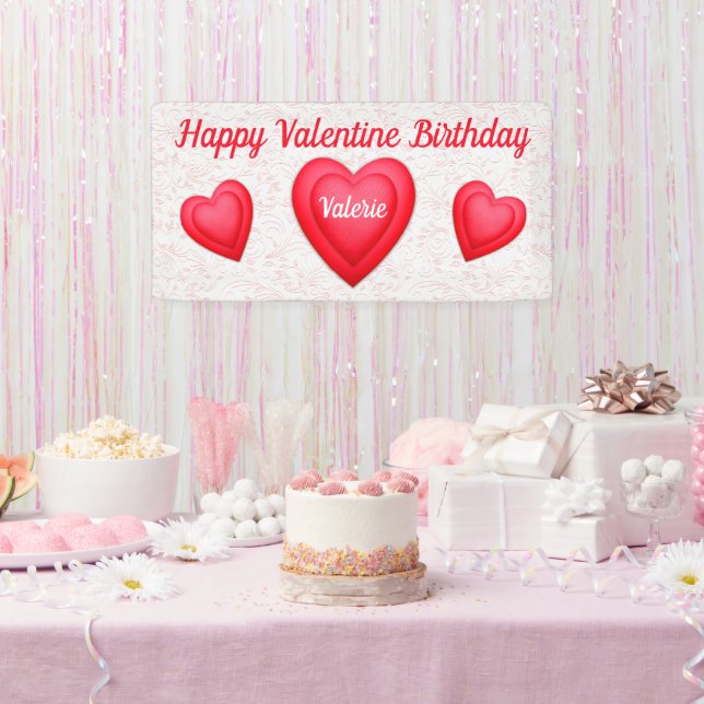 Valentine Birthday Fancy Red Hearts  Banner (Party)