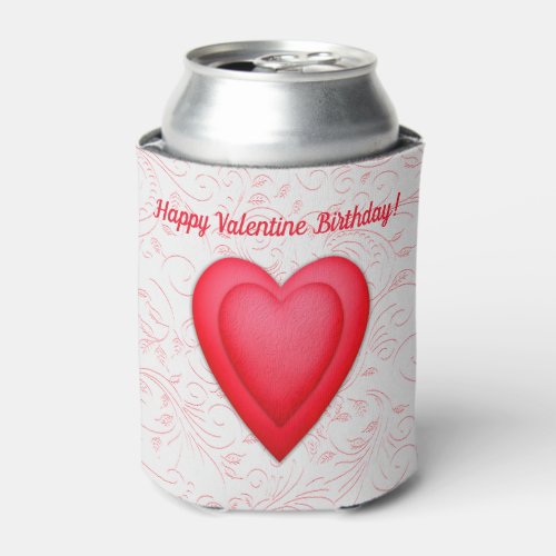 Valentine Birthday Fancy Red Hearts Can Cooler
