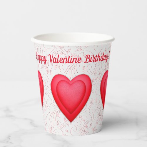 Valentine Birthday Fancy Red Hearts  Paper Cups