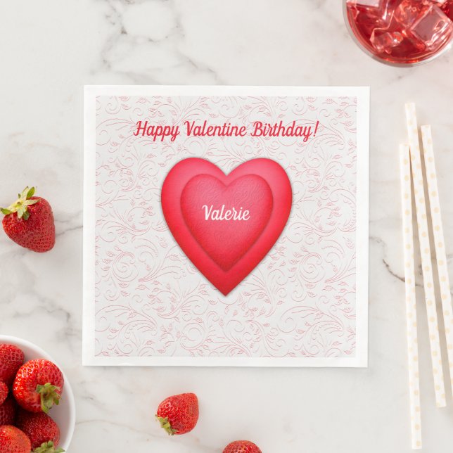 Valentine Birthday Fancy Red Hearts  Paper Dinner Napkins (Insitu)