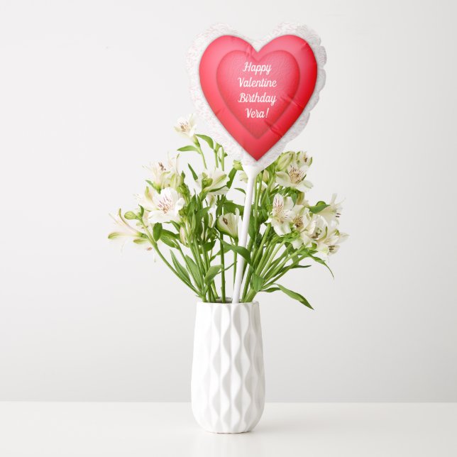 Valentine Birthday Fancy Red Hearts Personalized Balloon (Vase)