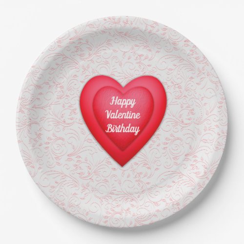 Valentine Birthday Fancy Red Hearts Personalized Paper Plates