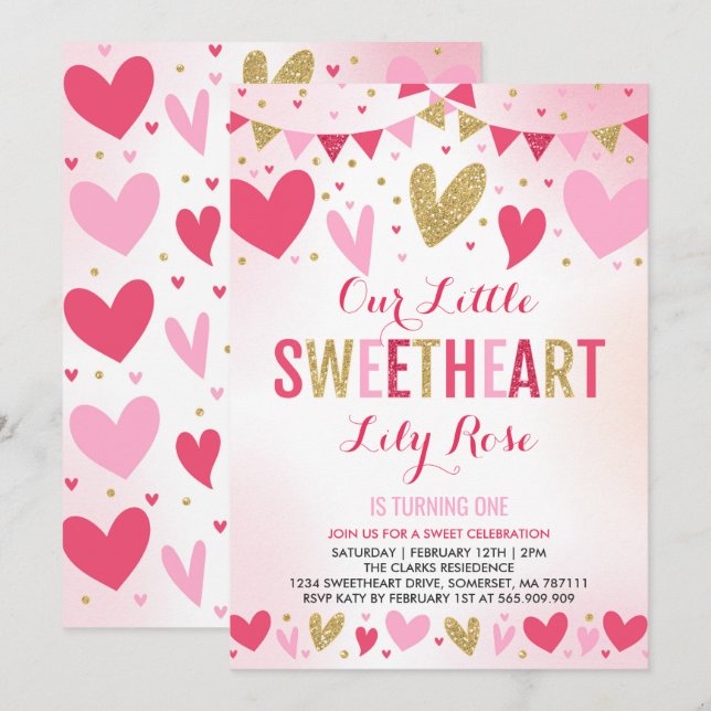 Valentine Birthday Invitation Sweetheart Birthday (Front/Back)