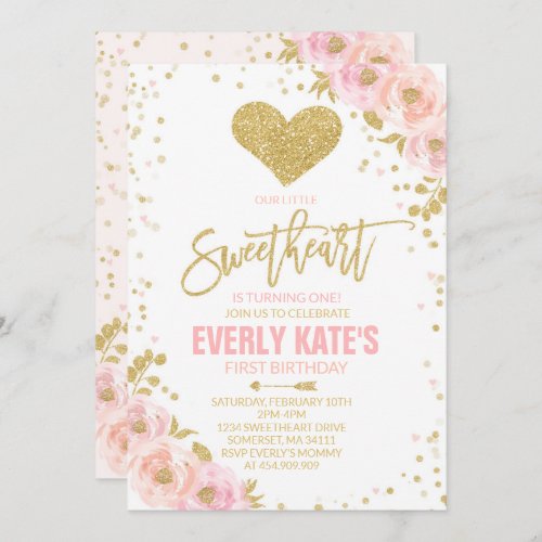 Valentine Birthday Invitation Sweetheart Pink Gold