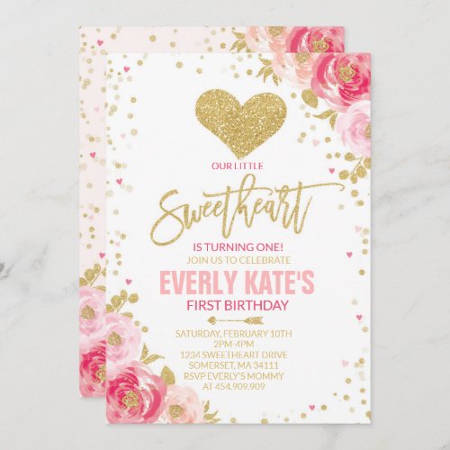 Valentine Birthday Invitation Sweetheart Pink Gold