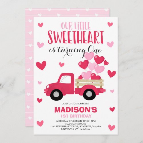 Valentine Birthday Invitation Sweetheart Red Truck