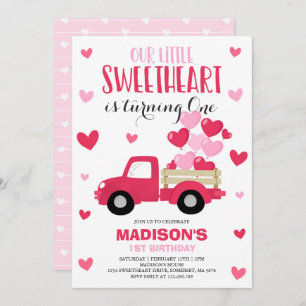 Valentine Birthday Invitation Sweetheart Red Truck