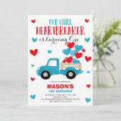Valentine Birthday Invite Heartbreaker Blue Truck (Standing Front)