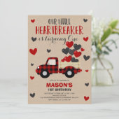 Valentine Birthday Invite Heartbreaker Plaid Truck (Standing Front)