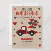 Valentine Birthday Invite Heartbreaker Plaid Truck (Front)