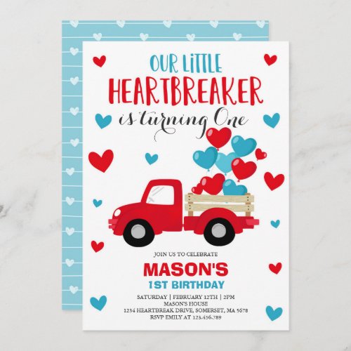 Valentine Birthday Invite Heartbreaker Red Truck
