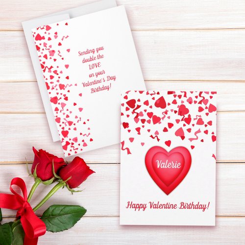 Valentine Birthday Modern Red Confetti Hearts  Note Card