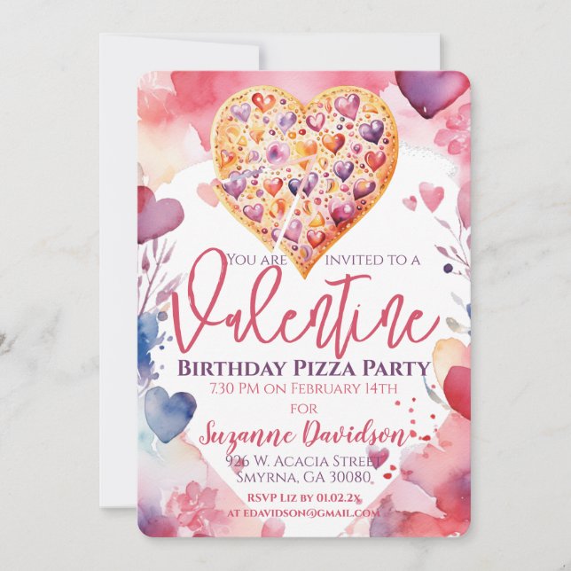 Valentine Birthday Pizza Party Invitation (Front)