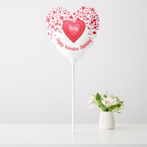 Valentine Birthday Red Confetti Heart Personalized Balloon