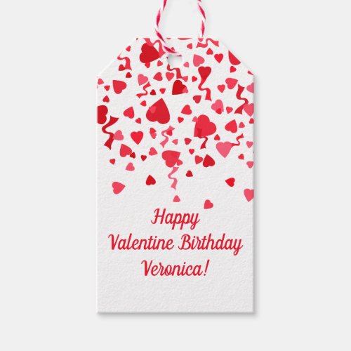 Valentine Birthday Red Confetti Heart Personalized Gift Tags