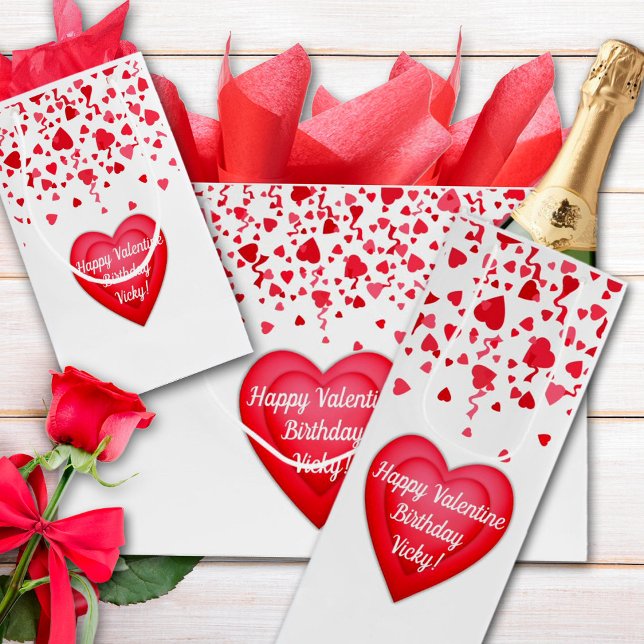 Valentine Birthday Red Confetti Heart Personalized Large Gift Bag (Valentine Birthday Personalized Red Confetti Hearts Design on Gift Bags
)