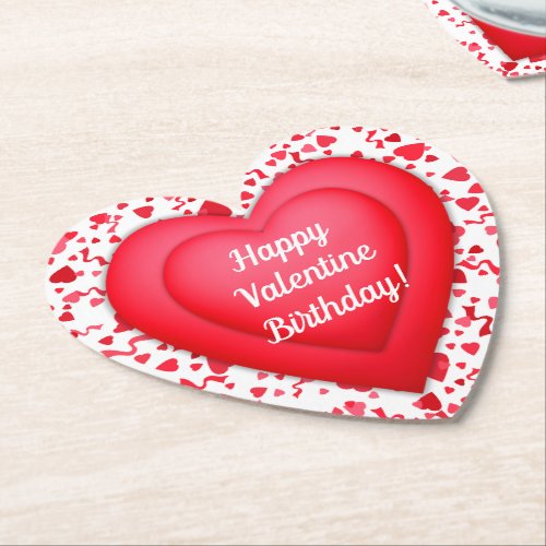 Valentine Birthday Red Confetti Heart Personalized Paper Coaster