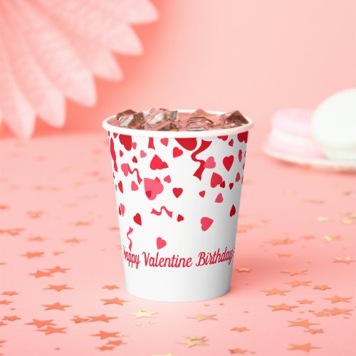 Valentine Birthday Red Confetti Heart Personalized Paper Cups
