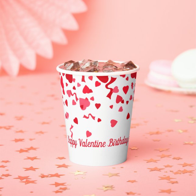 Valentine Birthday Red Confetti Heart Personalized Paper Cups (Insitu)