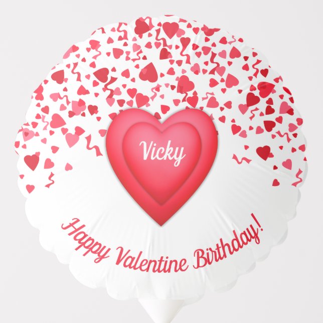 Valentine Birthday Red Confetti Hearts  Balloon (Front)
