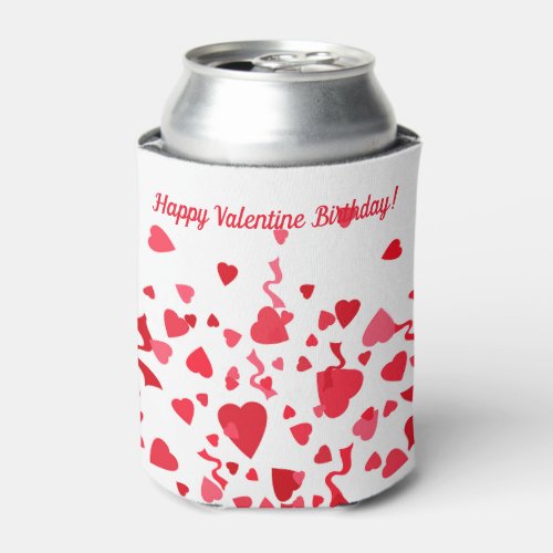 Valentine Birthday Red Confetti Hearts  Can Cooler