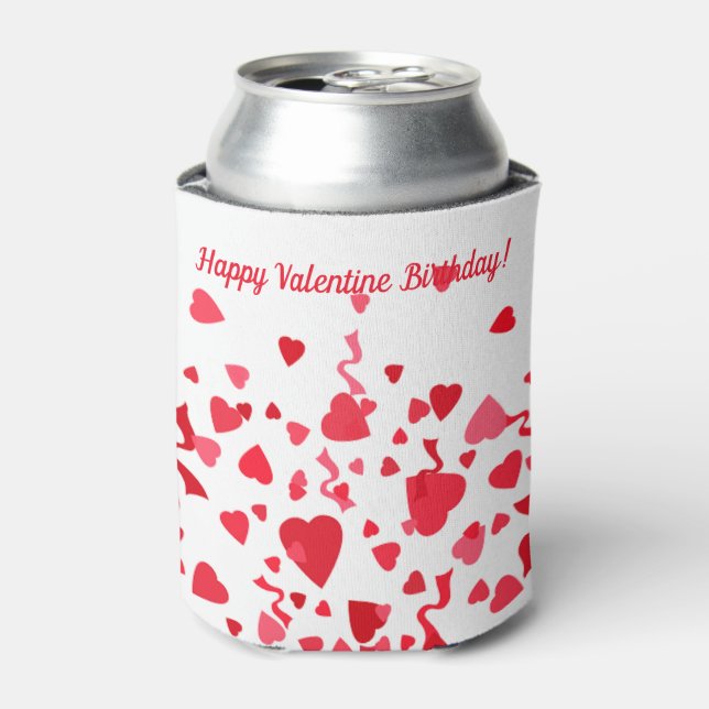 Valentine Birthday Red Confetti Hearts  Can Cooler (Can Front)