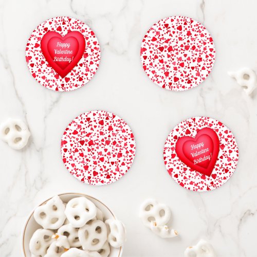 Valentine Birthday Red Confetti Hearts  Coaster Set