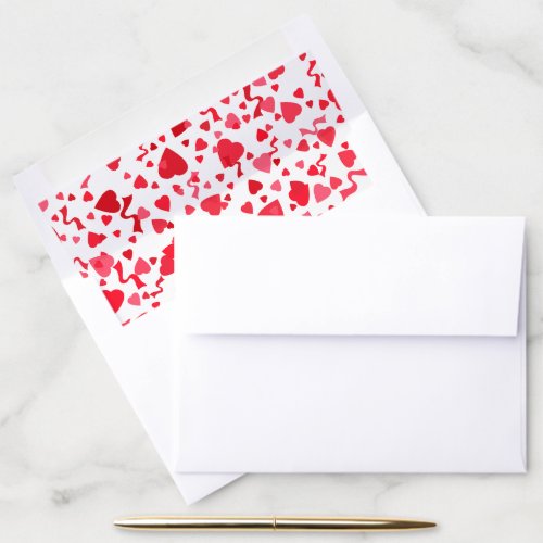 Valentine Birthday Red Confetti Hearts Envelope Liner