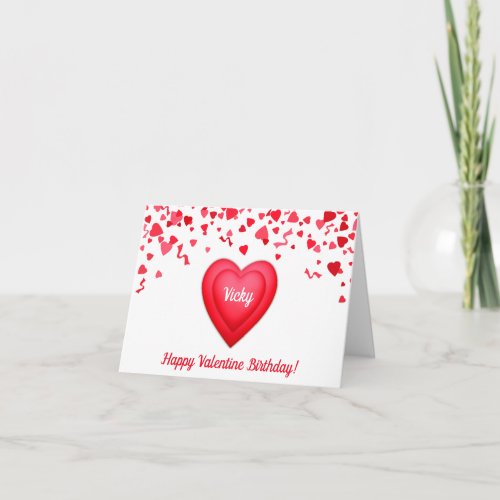 Valentine Birthday Red Confetti Hearts Folded Note Card