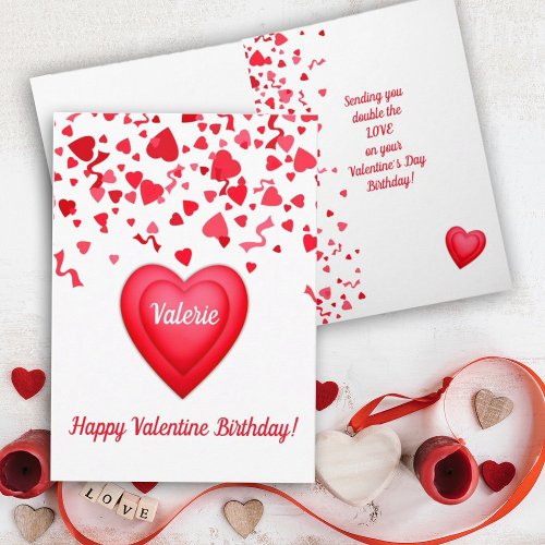 Valentine Birthday Red Confetti Hearts Greeting Card