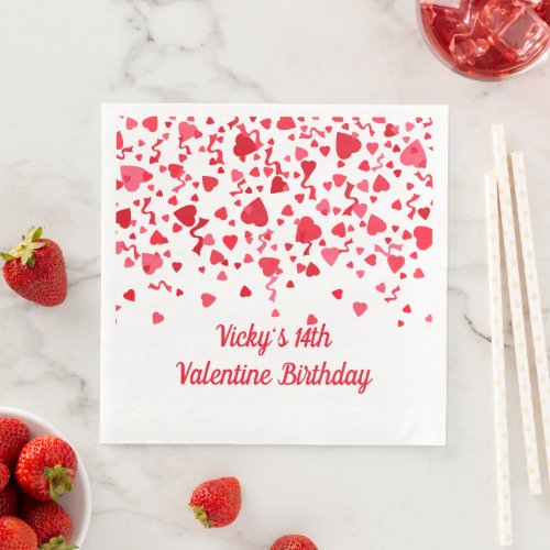 Valentine Birthday Red Confetti Hearts  Paper Dinner Napkins
