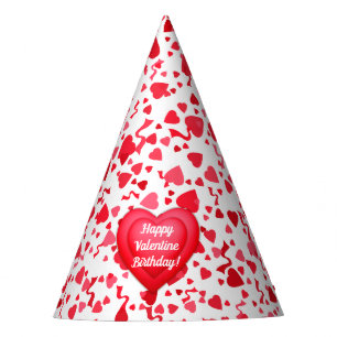 Valentine Birthday Red Confetti Hearts Party Hat