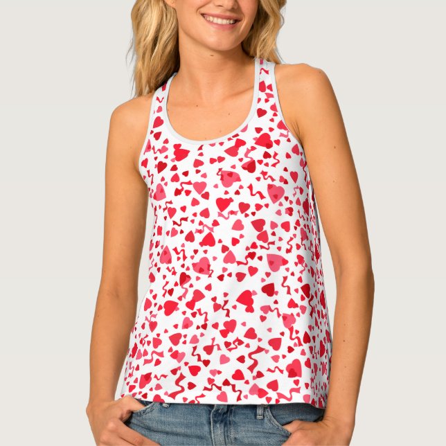 Valentine Birthday Red Confetti Hearts  Tank Top (Front)