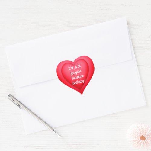 Valentine Birthday SWAK Red Heart Personalized Heart Sticker