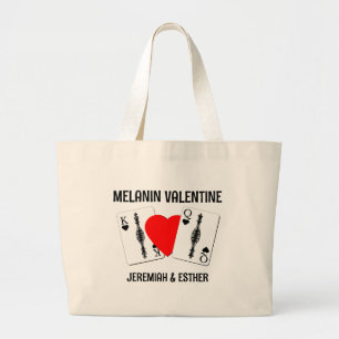 Valentine BLACK QUEEN KING PLAYING CARDS Couples Large Tote Bag